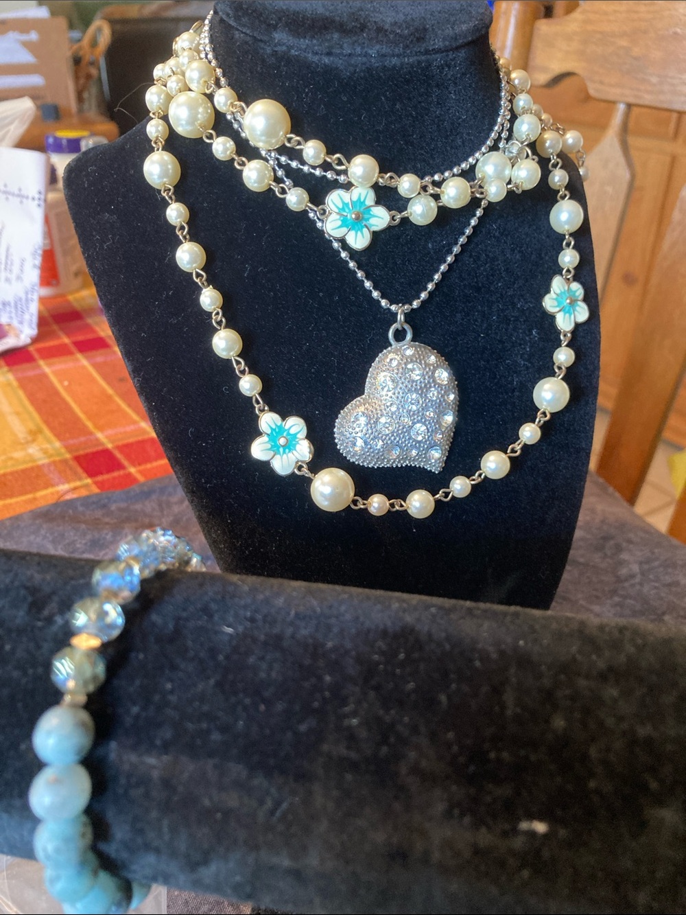 3 Piece Jewelry Set Necklaces & Bracelet Blue & White